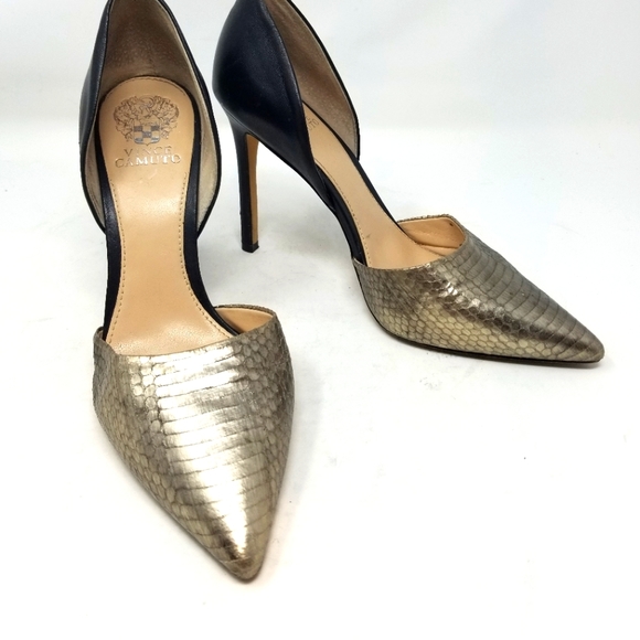 Vince Camuto Shoes - Vince Camuto Leather Silver Black Pumps 9 1/2